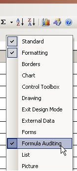 Formula auditing setting in Excel